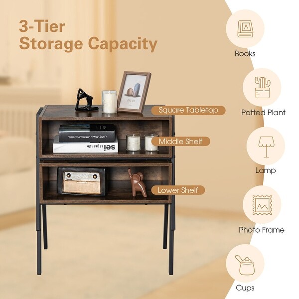 Gymax Stackable End Table Night Stand Bedside Table Shelf Accent Table - 21'' x 14'' x 18''