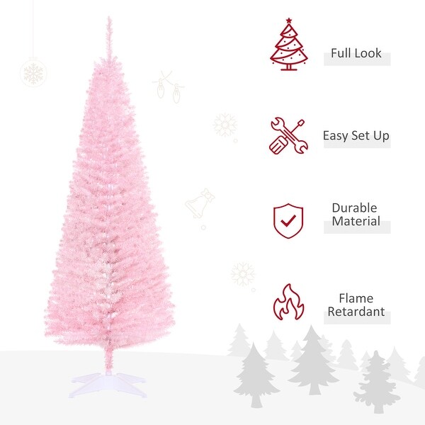 HOMCOM 5' Unlit Artificial Pencil Christmas Tree，Slim Xmas Tree with Foldable Metal Stand