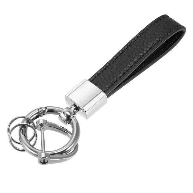 Unique Bargains Faux Leather 360 Rotatable Car Fob Keychain Silver Tone Black