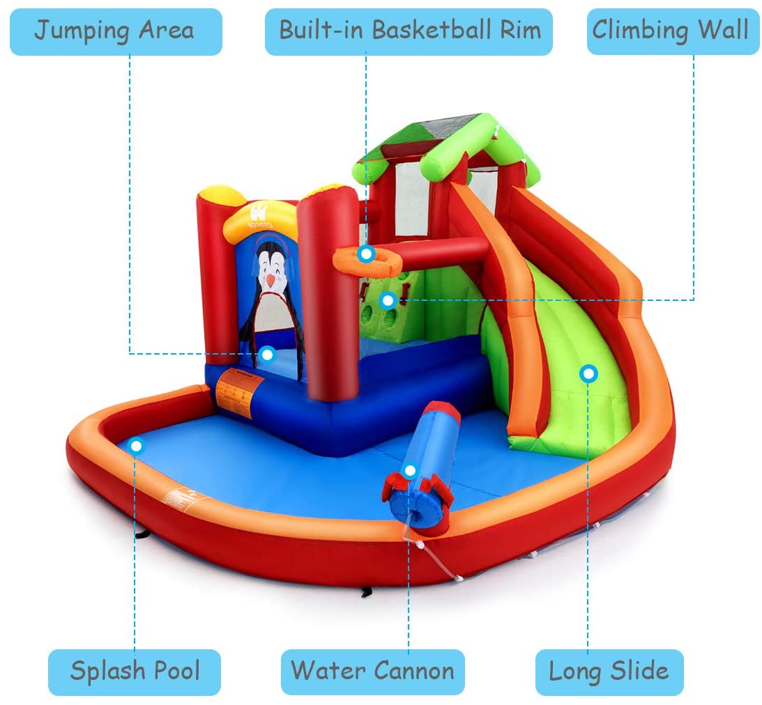 Inflatable Water Slide, 6 in 1 Jumping Bounce House/ With Air Blower