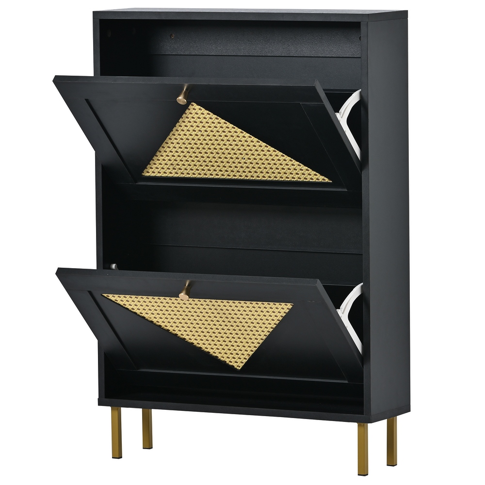 Rattan Shoe Cabinet with 2 Flip Drawers  Modern Shoe Storage Cabinet