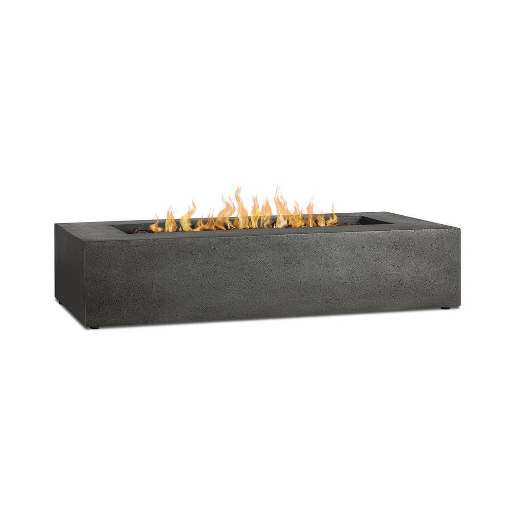 JENSEN CO Brookhurst 56 in. W x 13 in. H Outdoor GFRC Liquid Propane Fire Pit in Carbon with Lava Rocks 1590LP-CBN