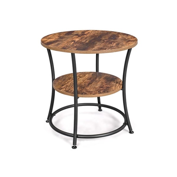 Side Table， Round End Table with 2 Shelves， Living Room， Bedroom， Easy Assembly， Metal， Industrial Design， Rustic Brown