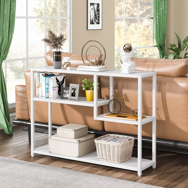 Console Table， 43 Inch Small White Entryway table with Storage Shelves