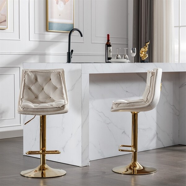 Velvet Bar Stools with Chrome Footrest and Base Swivel (Set of 2)