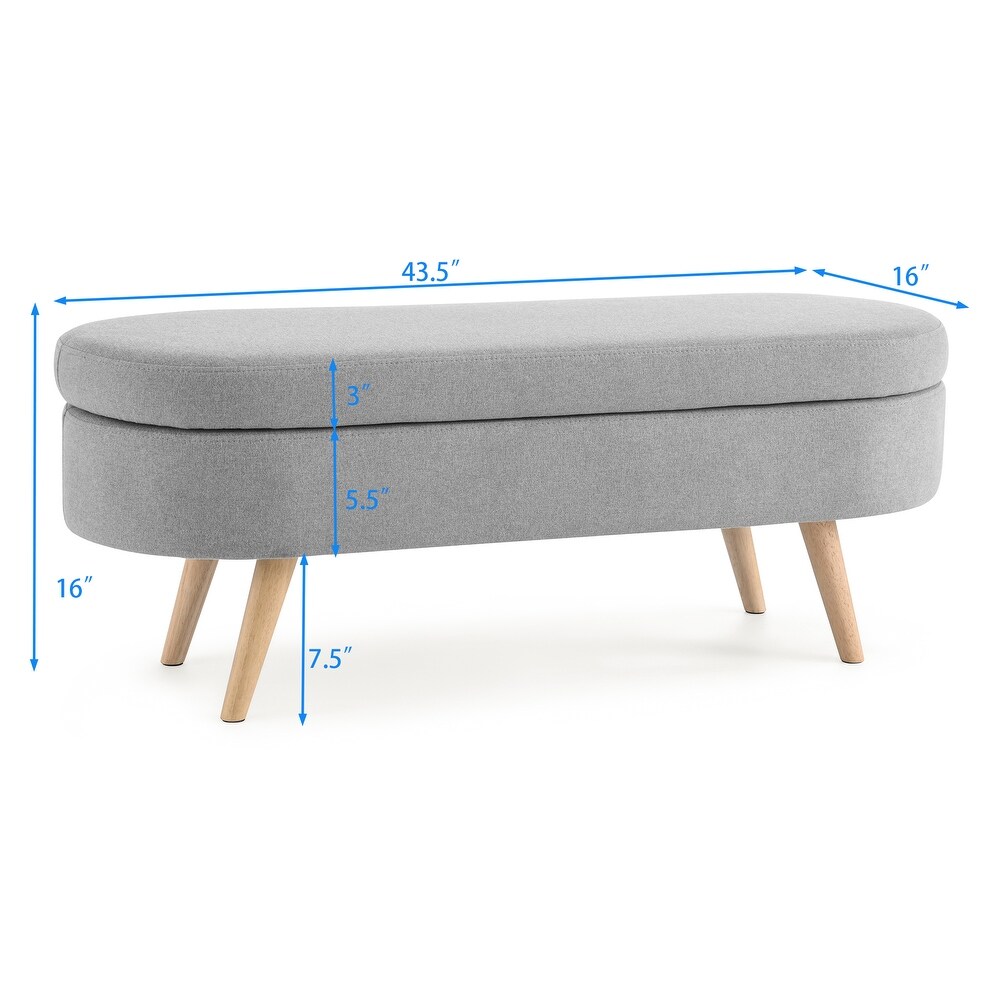 Storage Ottoman Bench Linen Upholstered Legs Flip Top Oval Foot Rest Long Stool for Sofa Couch Bedroom End of Bed Entryway