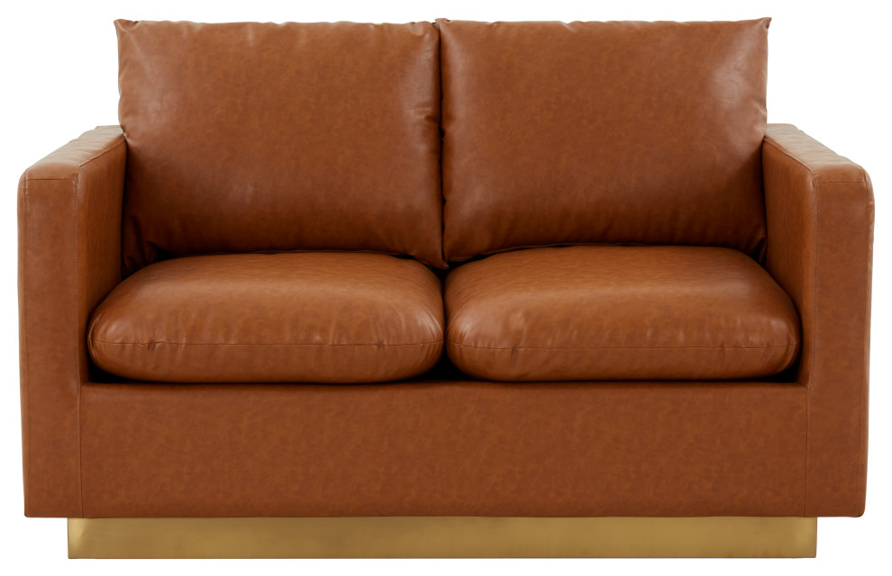 LeisureMod Nervo Modern Leather Loveseat With Gold Base   Contemporary   Loveseats   by LeisureMod  Houzz