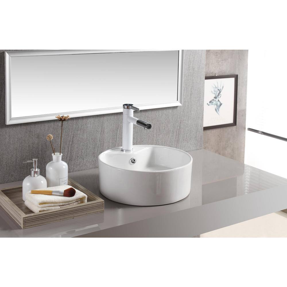 Elanti Vessel Above-Counter Round Bowl Bathroom Sink in White EC9869