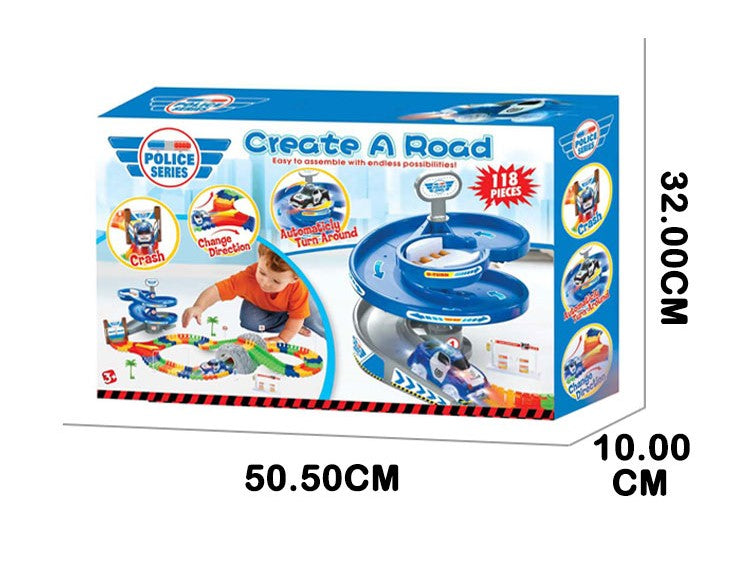 Flexible Track Car Police 118 Pcs Mundo Toys Rotary Tunnel  - Gift for Toddler Boys 3 4 5 Years