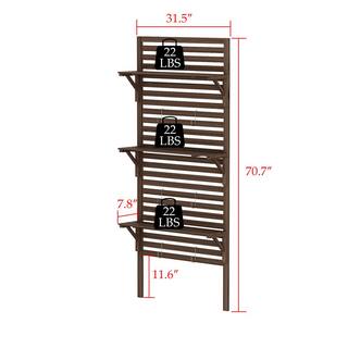 WIAWG 31.5 in. W x 7.8 in. D x 70.7 in. H Outdoor Indoor Brown Wooden Plant Stand Flower Pot Rack Garden Ladder (3-Tier) TCHT-WFKF170273-01