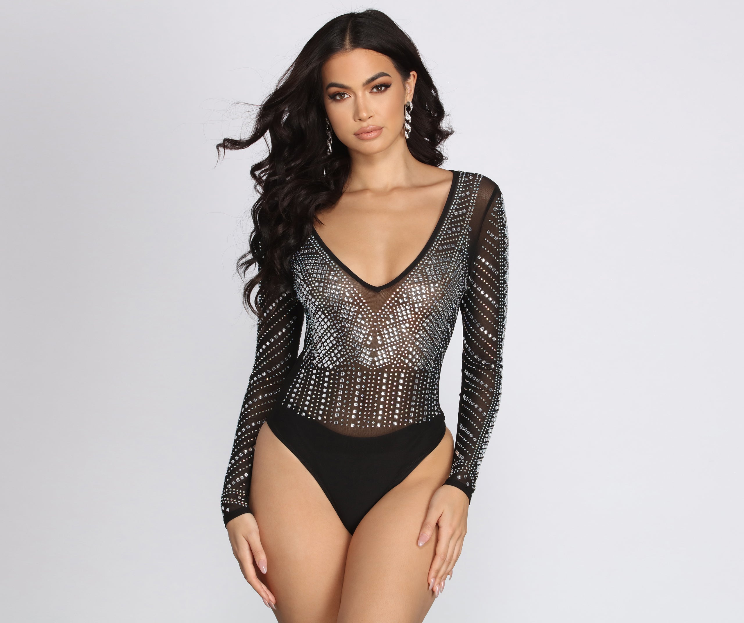 Number One Crush Rhinestone Mesh Bodysuit