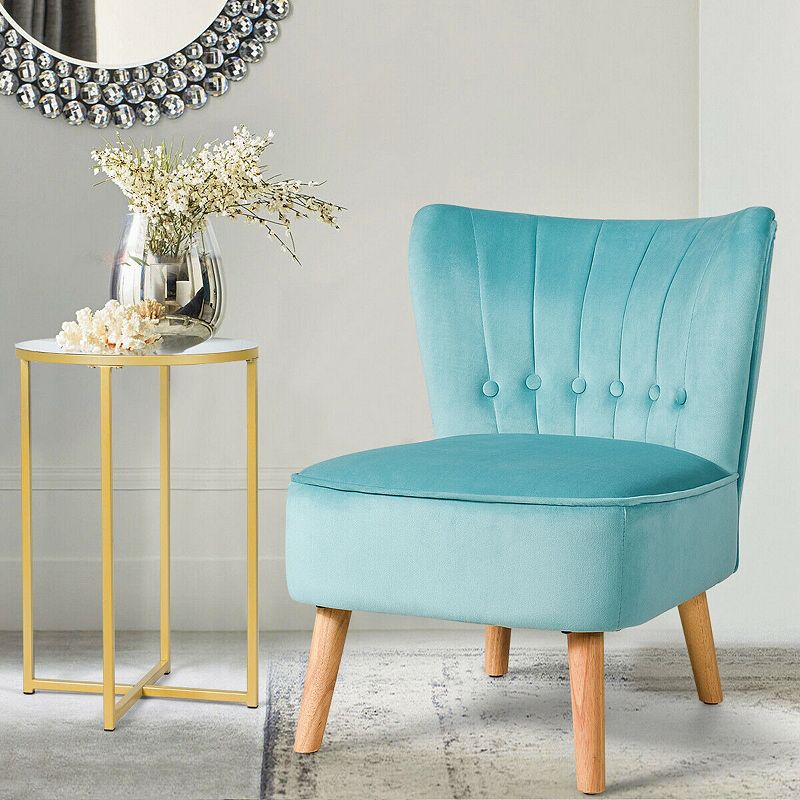 Modern Armless Velvet Accent Chair with Button Tufted and Wood Legs