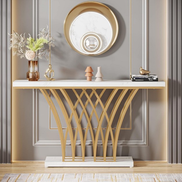 Tribesigns Grid shaped Metal Base Console Table