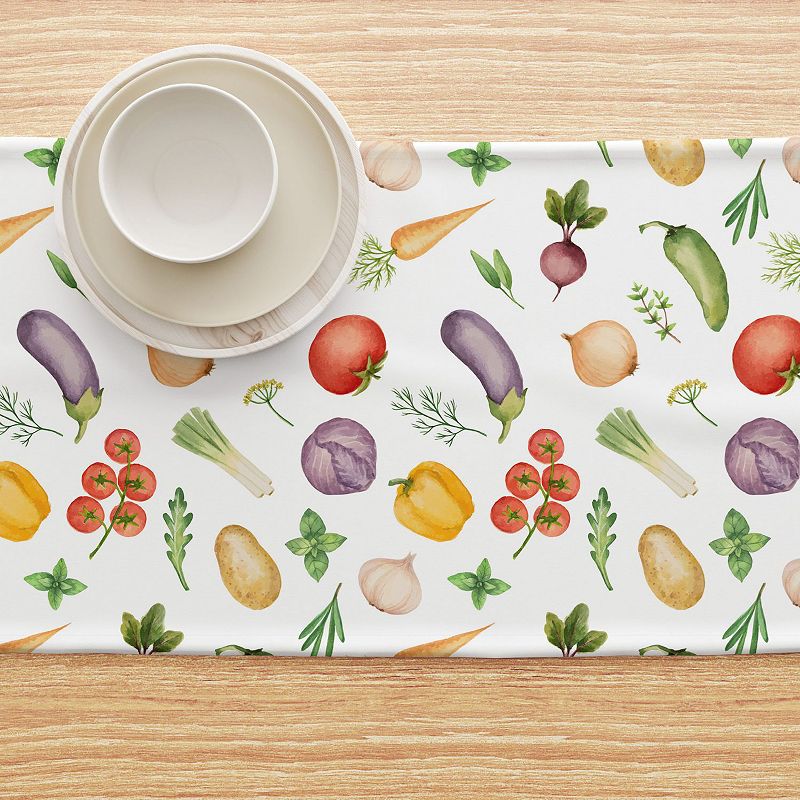 Table Runner， 100% Cotton， 16x90， Garden Vegetables