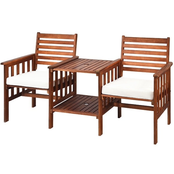 Acacia Wood Loveseat 3Piece Table Chairs Set Patio Conversation Set