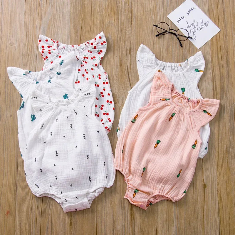 Summer Newborn Infant Baby Girls Romper Muslin Cotton Linen Infant Romper Playsuit Jumpsuit Fashion Baby Clothing