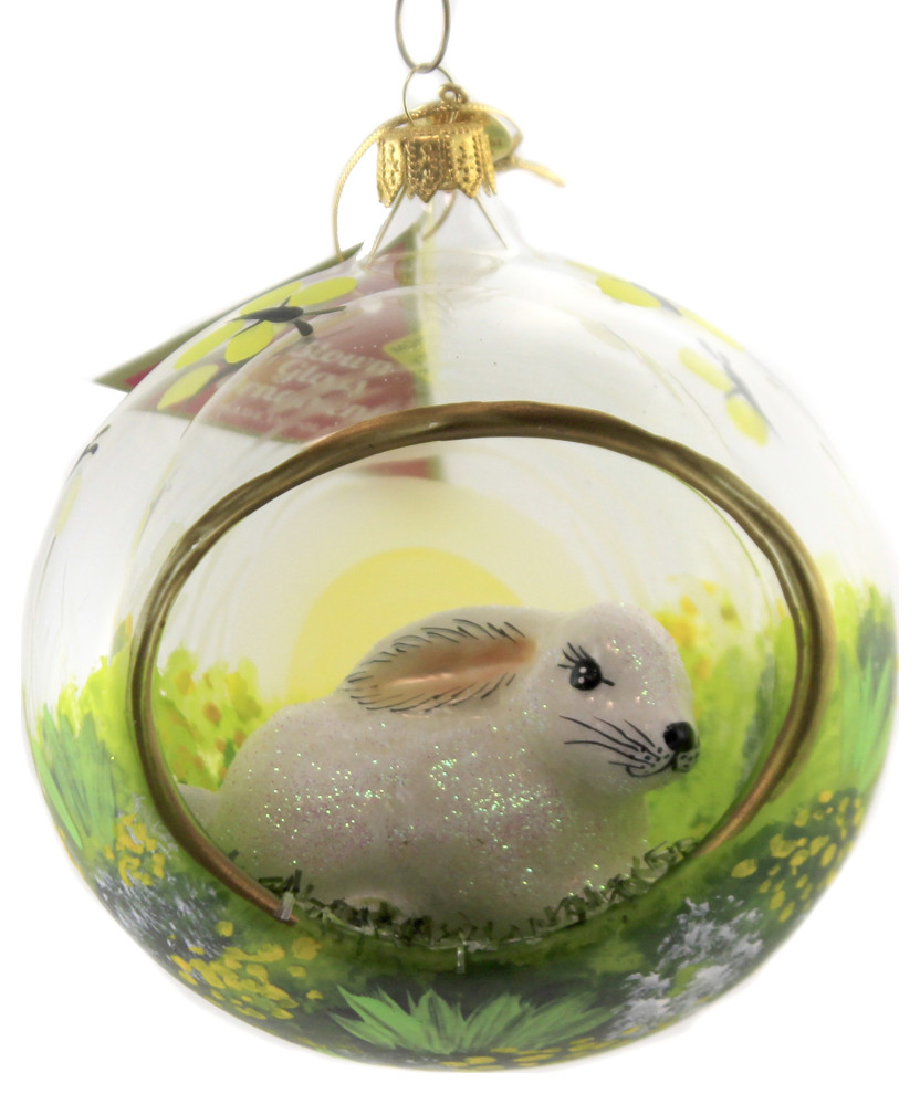 Morawski Bunny In Meadow Diorama Glass Ornament Ball Butterfly 17379   Christmas Ornaments   by Story Book Kids Inc  Houzz