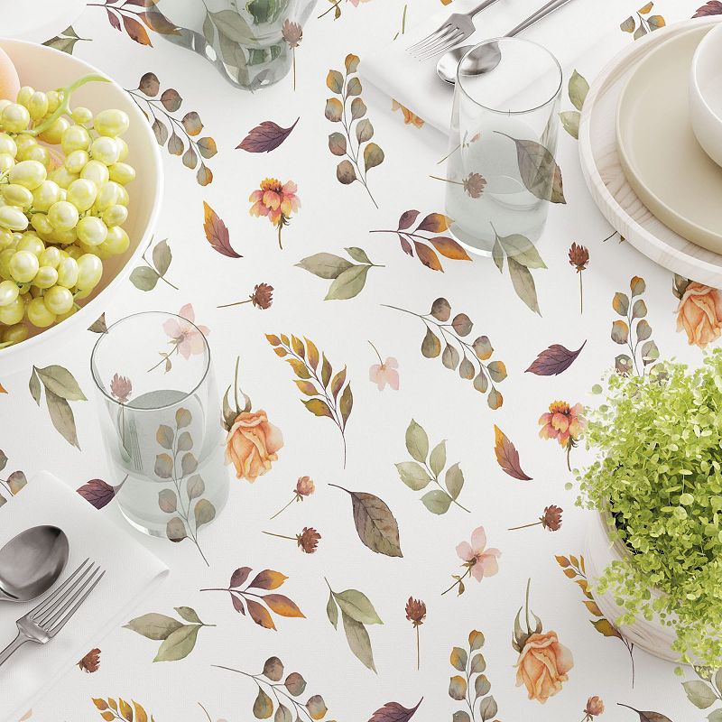 Square Tablecloth， 100% Polyester， 70x70， Falling Leaves and Flowers