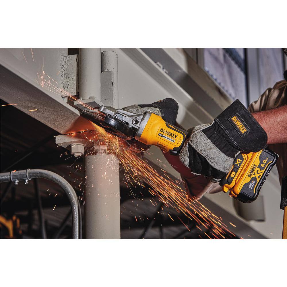 DW 20V MAX XR Cordless Brushless 5 in. Flathead Paddle Switch Small Angle Grinder with (2) 20V 6.0Ah Batteries DCG413FR2