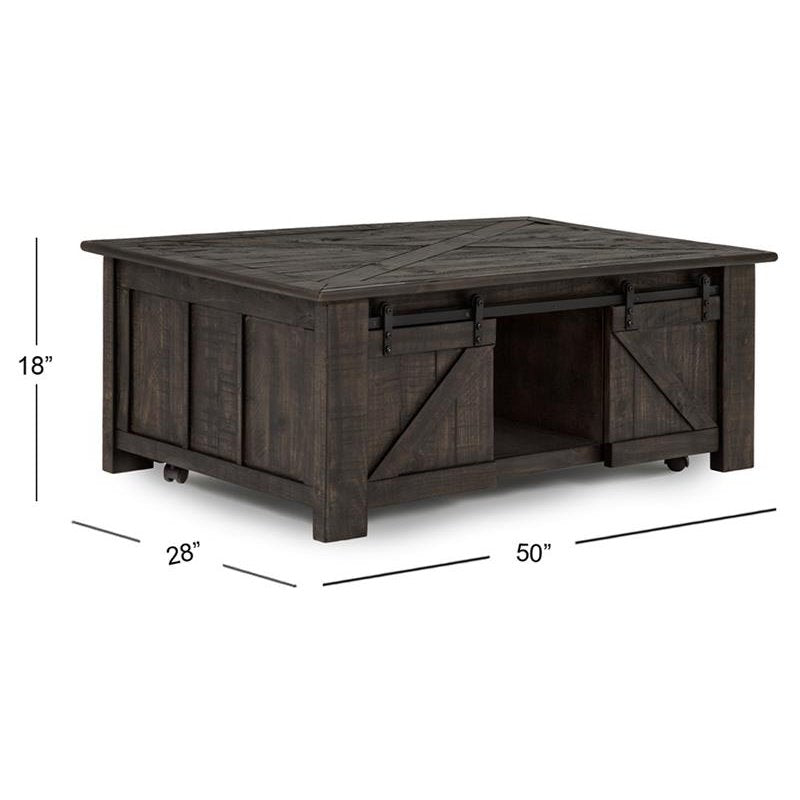 Beaumont Lane Solid Pine Rectangular Lift Top Coffee Table in Weathered Charcoal