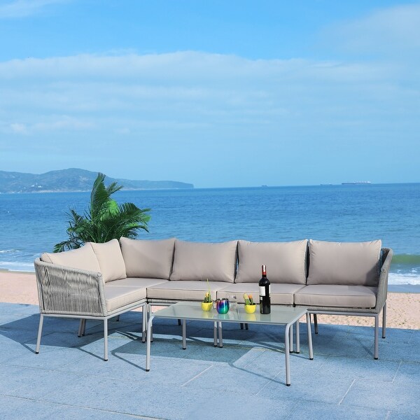 SAFAVIEH Remsin Rope Outdoor Sectional Living Set