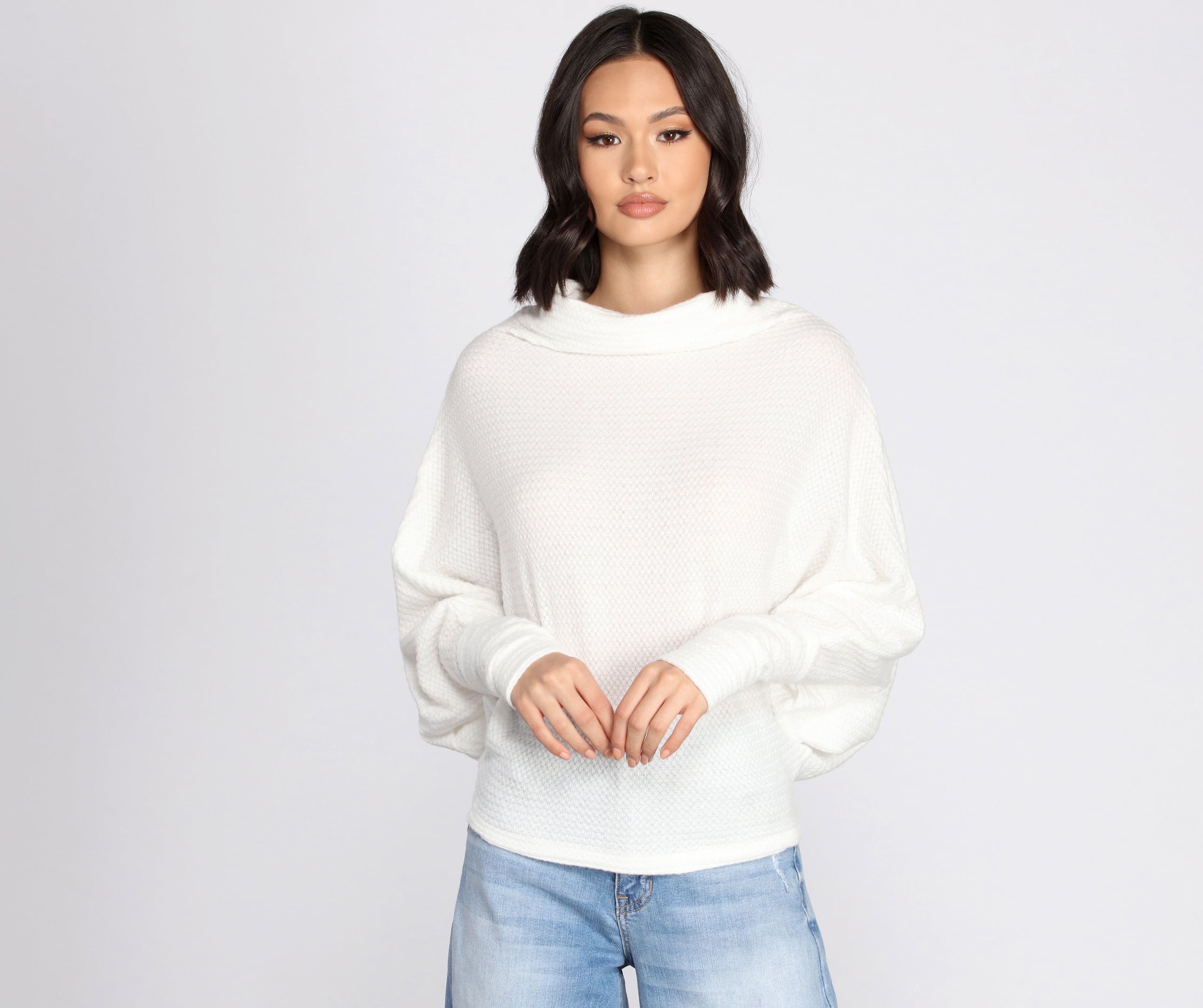 Cowl Neck Dolman Sleeve Top