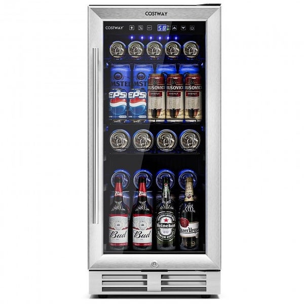 15 Inch 100 Can Built-in Freestanding Beverage Cooler Refrigerator with Adjustable Temperature