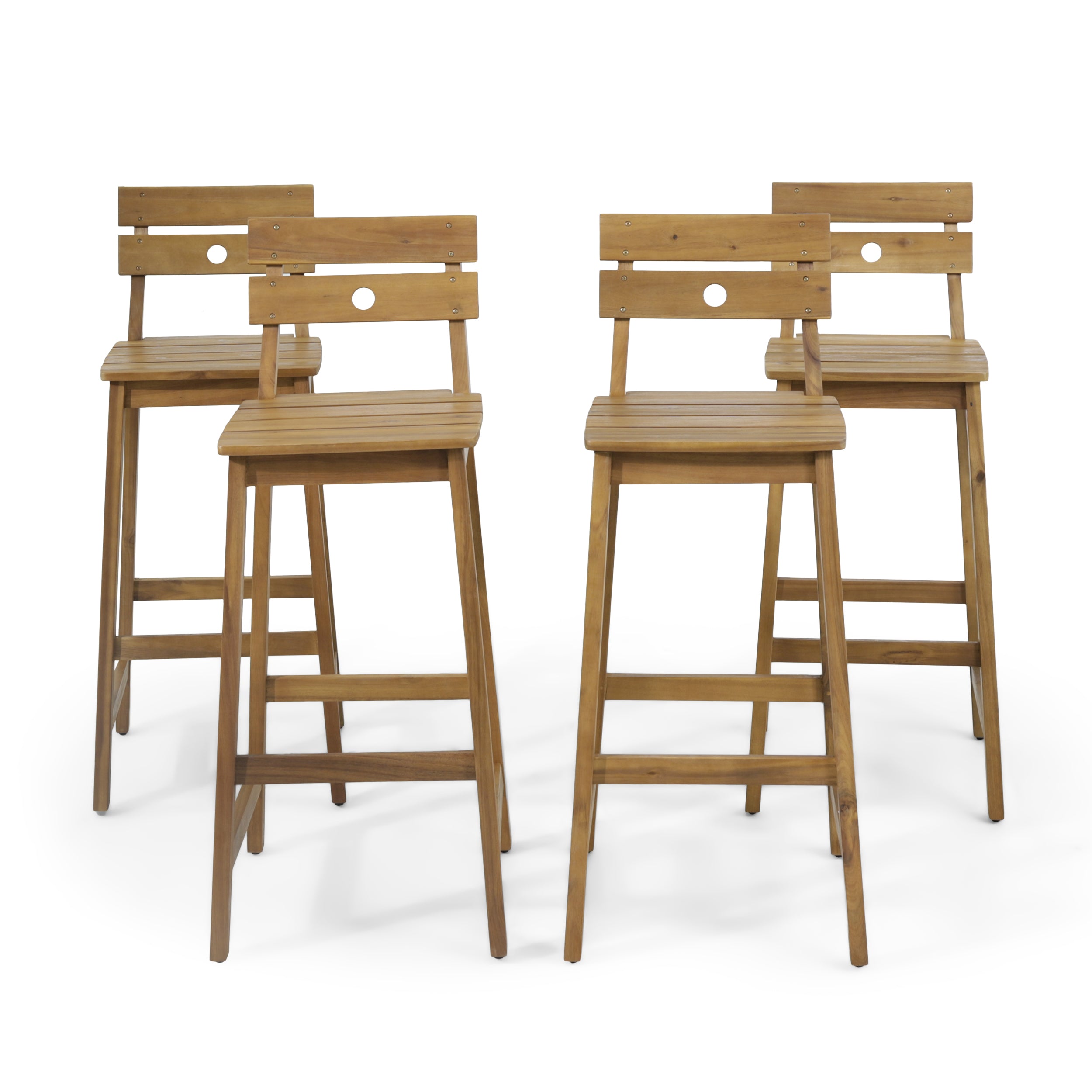 Munro Outdoor/Indoor Acacia Wood Backed Barstools, Set of 4, Teak