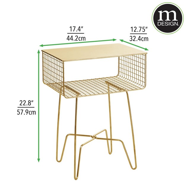 Mdesign Steel Side end Table Nightstand With Storage Shelf Basket