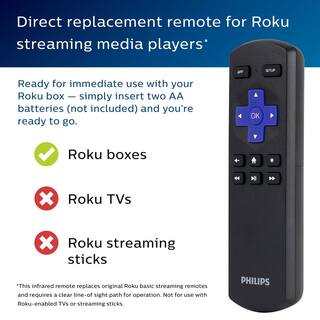 Philips Roku Replacement TV Remote Control in Black SRP6120R27