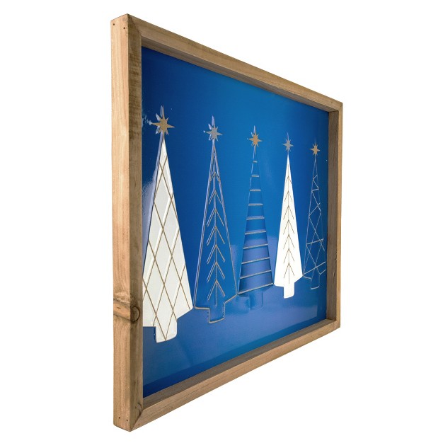 Blue And White Christmas Trees Wooden Framed Wall Art