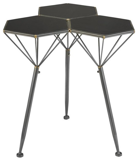 Unique Coffee Table  Metal Base With Triple Hexagonal Tier Mahogany Wood Top   Midcentury   Coffee Tables   by Declusia  Houzz