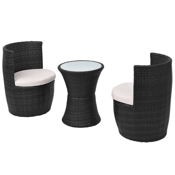 3 Piece Bistro Set with Cushions Poly Rattan Black - Overstock - 36363242