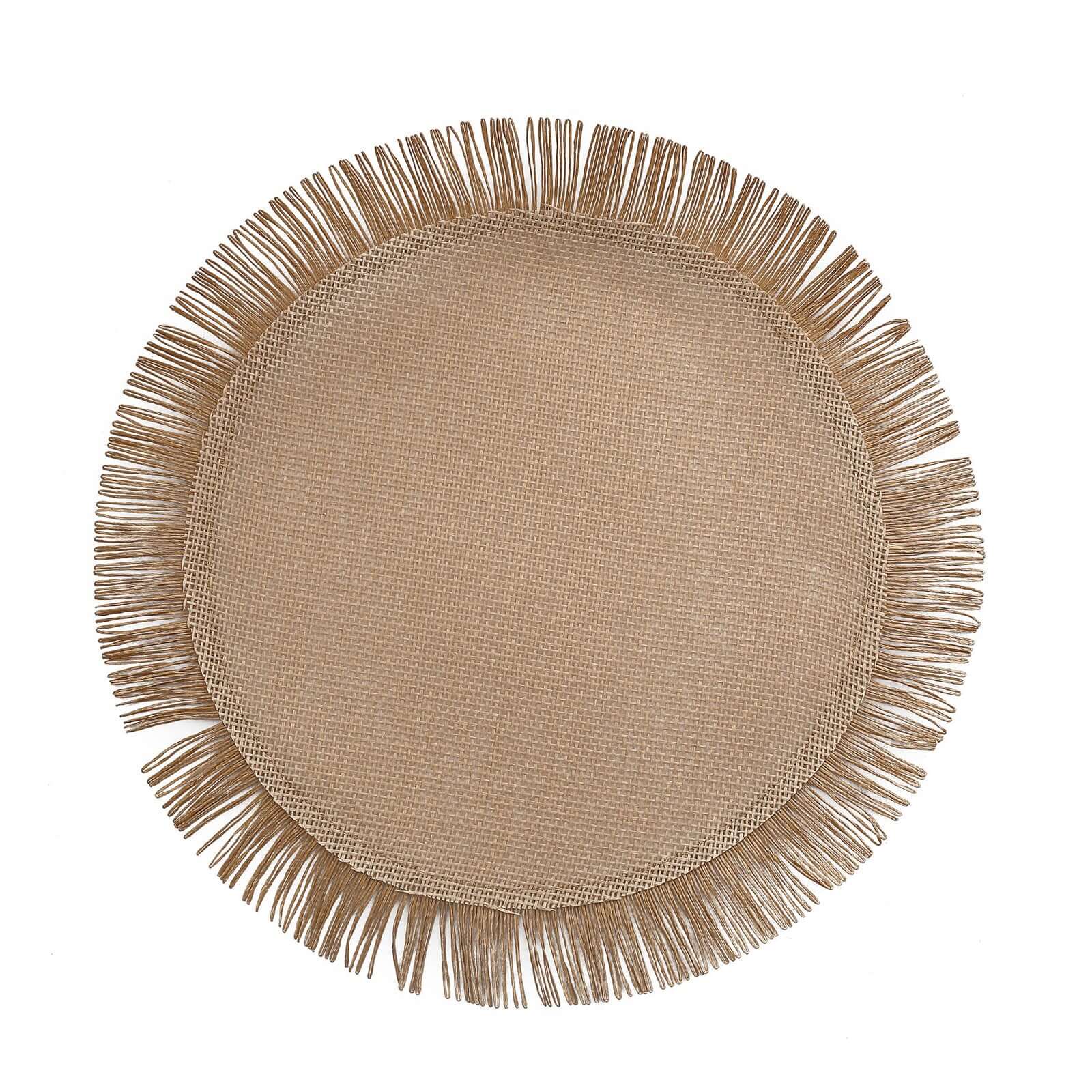 4 Pack Natural Jute Boho Chic Fringe Edge Table Placemats, Rustic Farmhouse Burlap Tassel Dining Table Mats 16