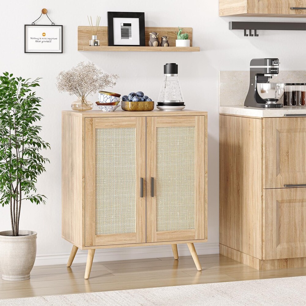 Buffet Cabinet with Storage  Sideboard with Rattan Decorated Doors