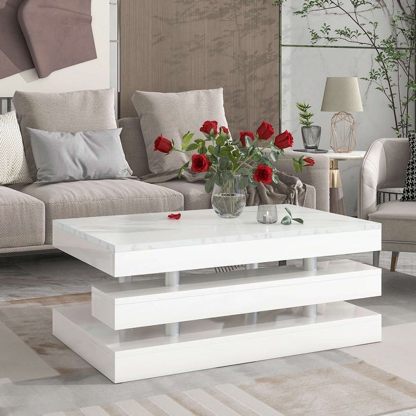 Modern 2-Tier Coffee Table with Silver Metal Legs