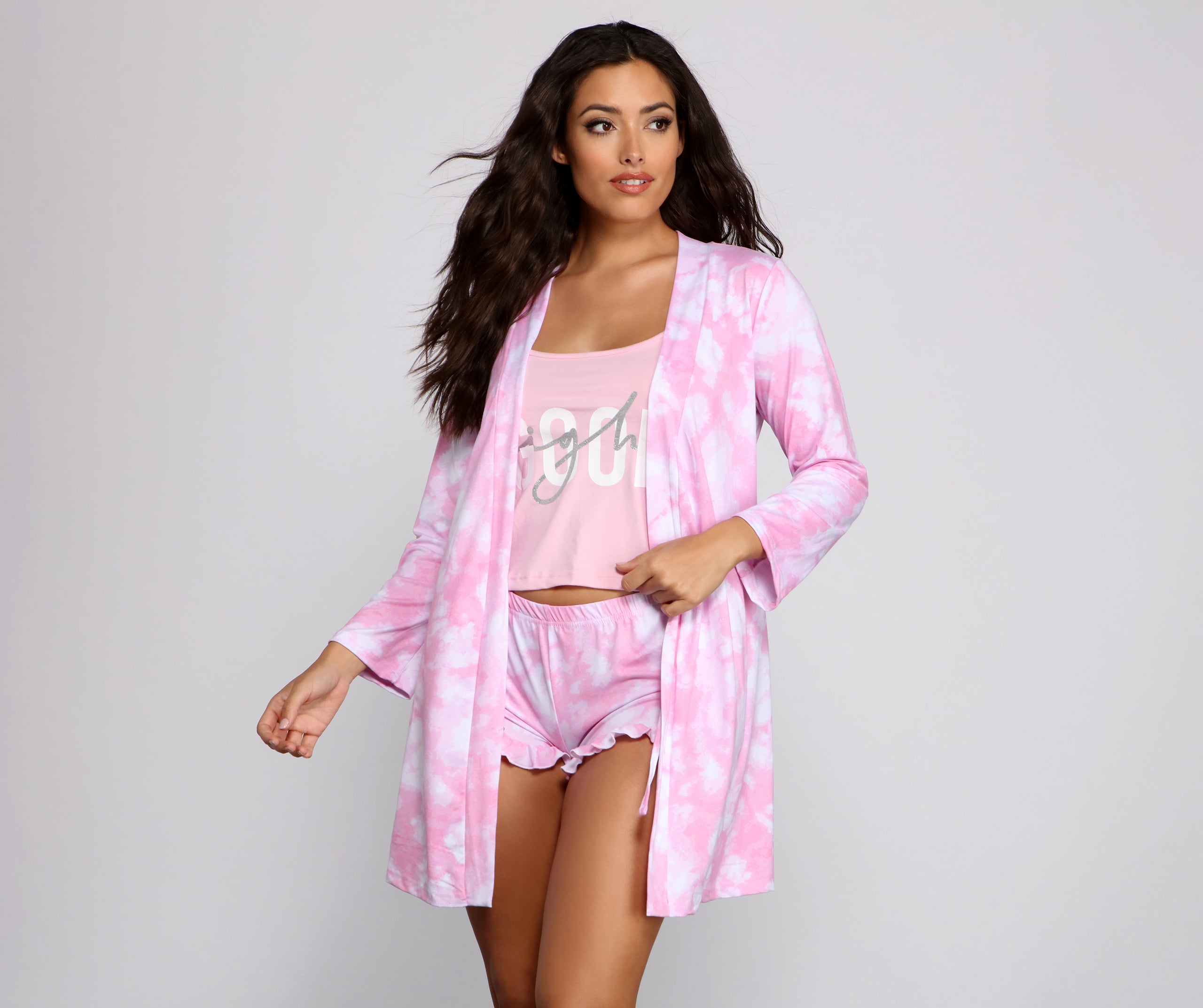 Cloud 9 Tie Dye Robe and Pajama Cami With Shorts Set