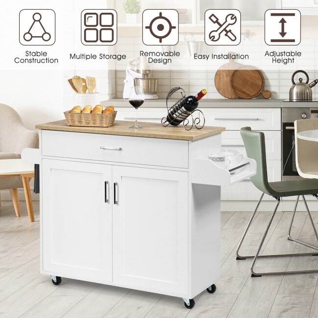 Rolling Kitchen Island Cart with Towel and Spice Rack   45.5\