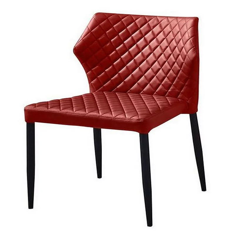 Diamond Tufted Leatherette Dining Chair with Metal Legs， Red， Set  of Four