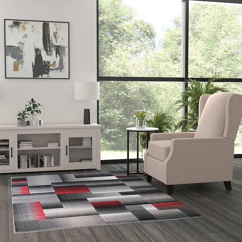 Masada Rugs Masada Rugs Trendz Collection 5'x7' Modern Contemporary Area Rug in Red， Gray and Black-Design Trz861