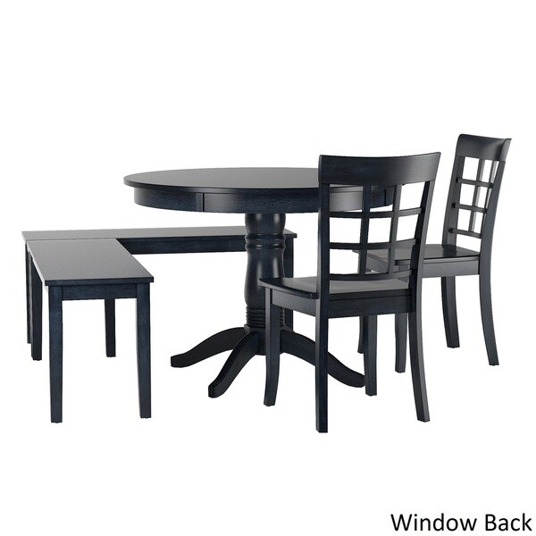 Wilmington II Round Pedestal Base Antique Dark Denim Breakfast Nook Set by iNSPIRE Q Classic