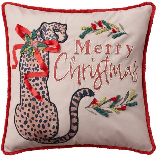 Holiday Christmas Leopard Indoor Square Throw Pillow Red Mina Victory