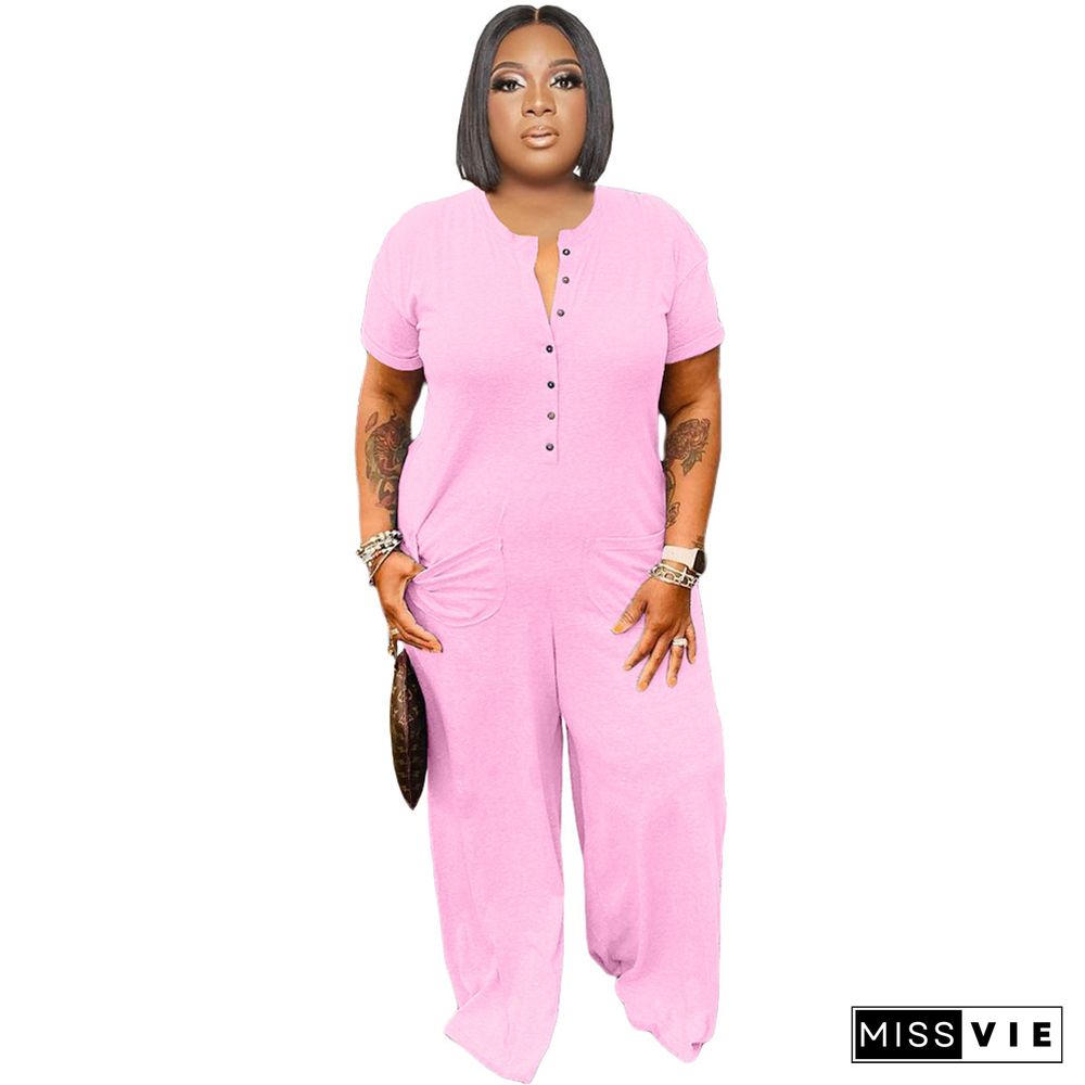 Short Sleeve Loose Casual Plus Size Jumpsuit