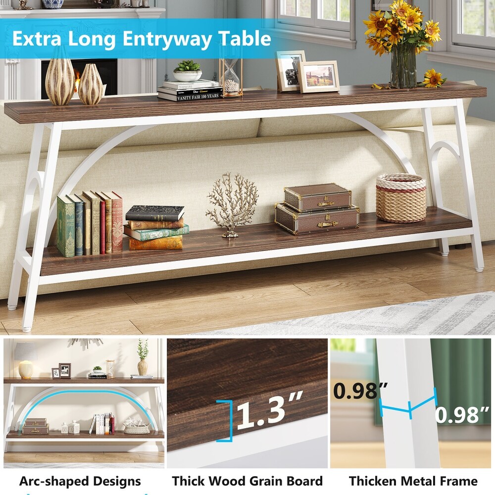 70.8” Extra Long Console Table  Narrow Sofa Tables with 2 Tier Storage Shelves