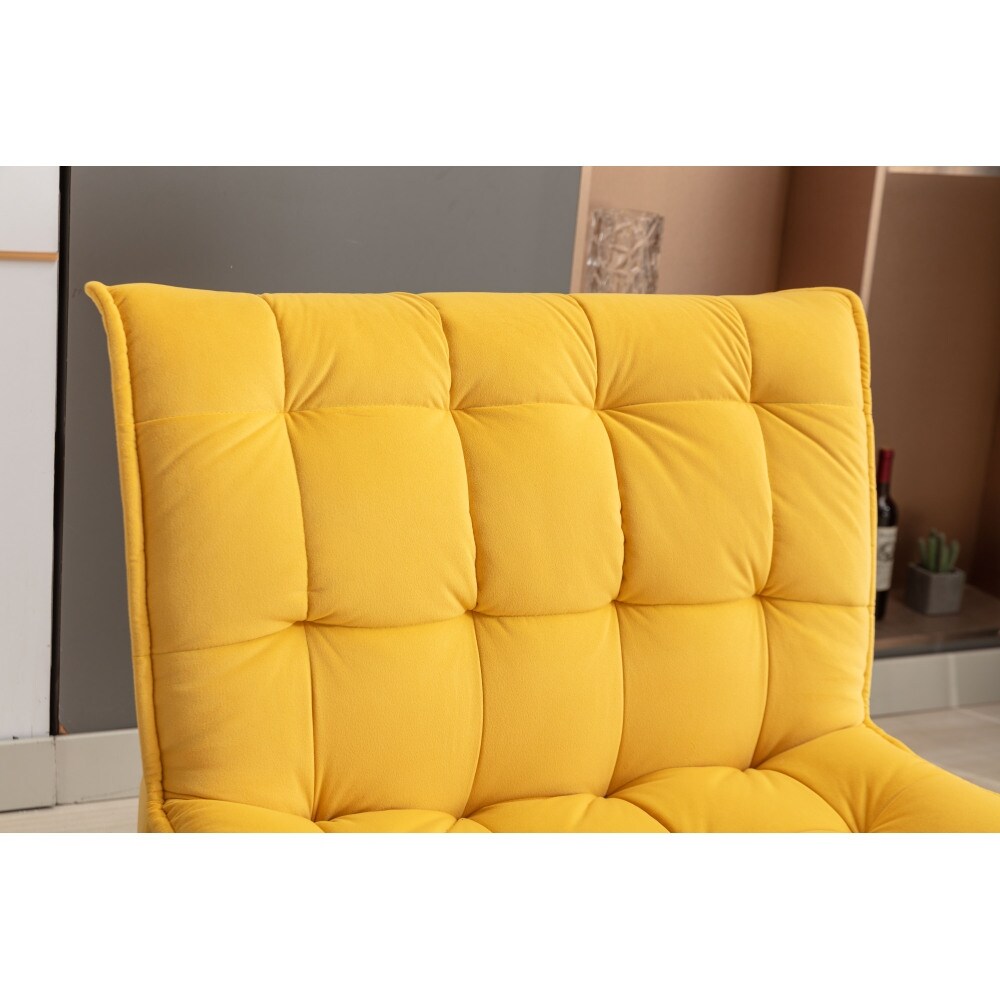 Yellow Velvet Fabric Upholstered Leisure Chair with Black Metal Legs