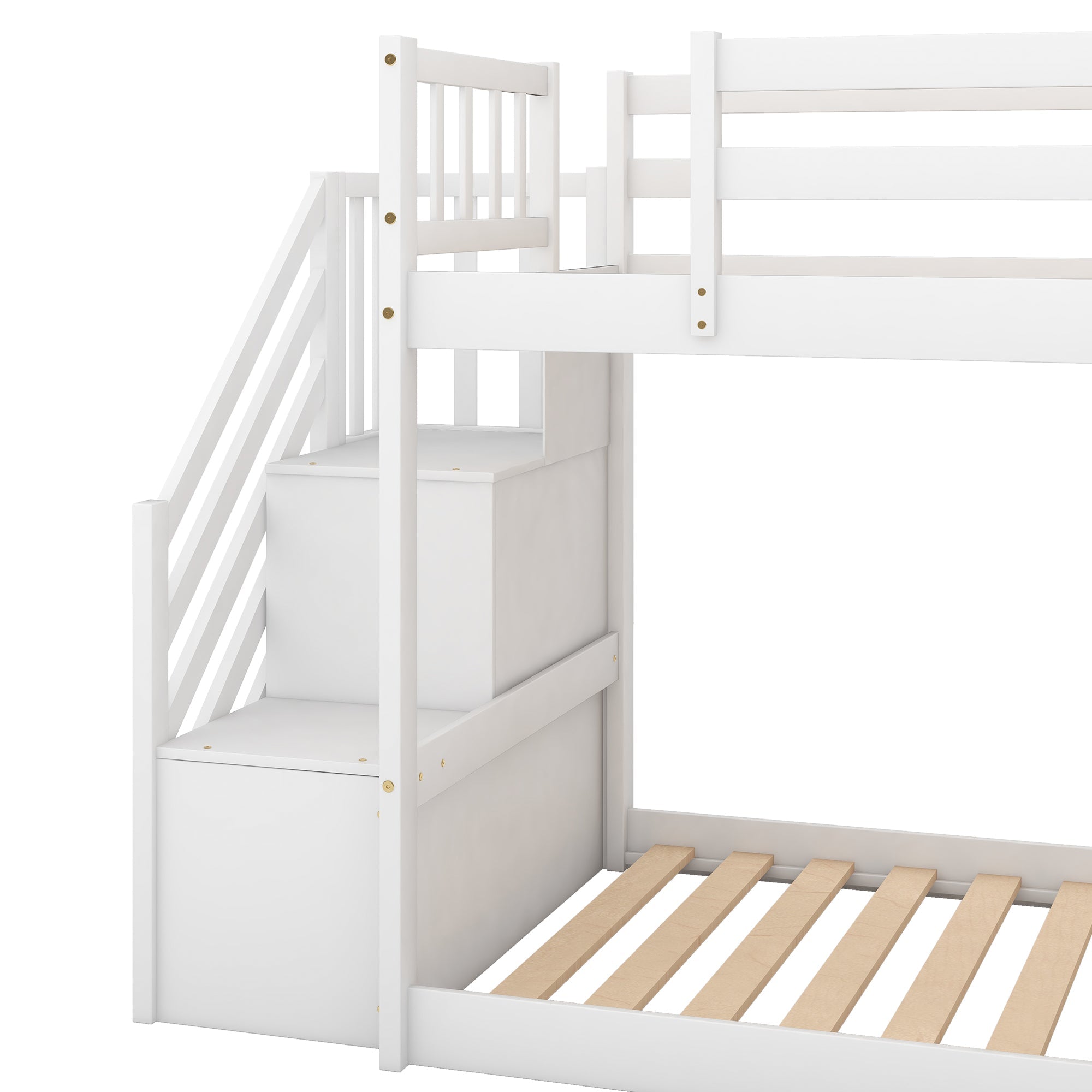 Euroco Twin over Twin Bunk Bed with Slide and Stairway for Kids' Room, White