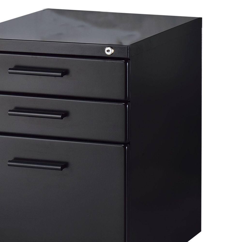 Benjara Black Contemporary Style File Cabinet with Lock System and Caster Support BM209615