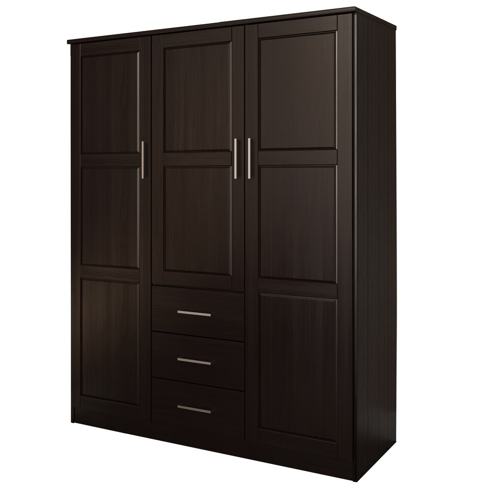 Palace Imports 100% Solid Wood Cosmo 3 Door Wardrobe Armoire with Solid Wood or Mirrored Doors