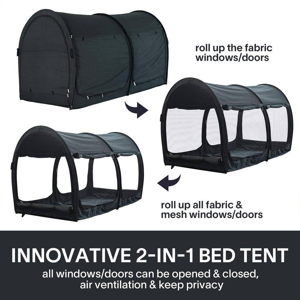 Alvantor 2-in-1 Indoor Pop Up Portable Frame Pongee Bed Canopy Tent Twin Curtains Breathable Charcoal (Mattress Not Included) 2005FM