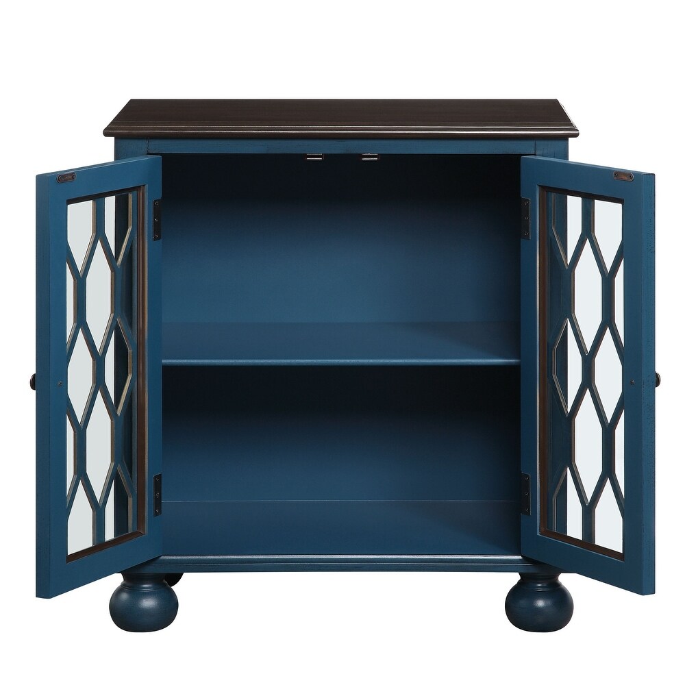 Console Furniture Lockers Cabinets Table Glass Doors in Antique Blue Finish